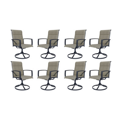 Ensemble de 8 chaises pivotantes d'extérieur pivotantes de 450 lb avec cadre en métal noir thermolaqué et tissu textilène taupe, chaise berçante à haut dossier pour l'extérieur et le porche