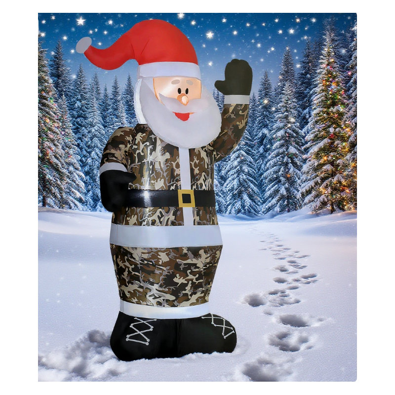Camo Santa Inflatable With LED Lights And Weather-Resistant Material