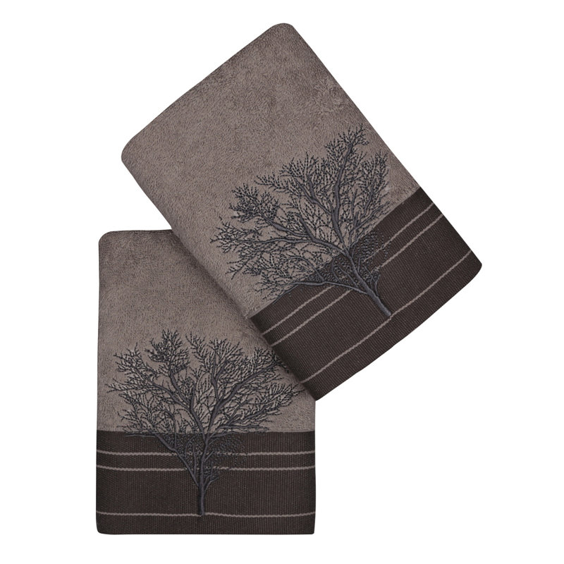 Ensemble de serviettes à main 100% coton de qualité supérieure, gris et gris foncé, 19,7 po x 35,4 po | Peluche 16,5 oz / m², motif brodé | Lavable à la machine à 104 ° F, doux et absorbant pour une expérience de salle de bain luxueuse