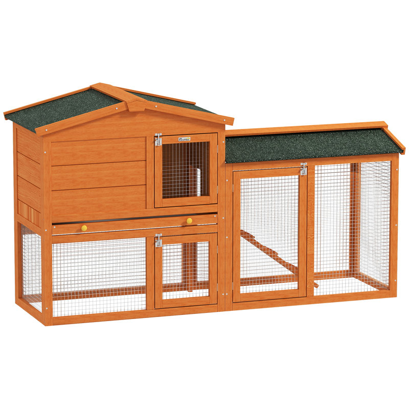 Rabbit Hutch Guinea Pig Hutch 2 Tier with Run & Tray Asphalt Roof