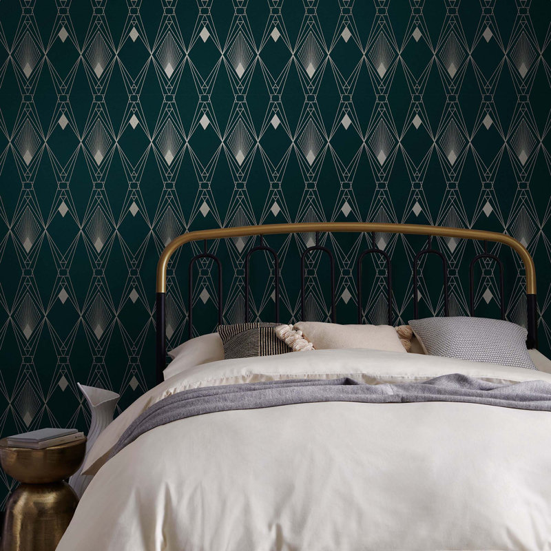 Geometric Metallic Wallpaper Double Roll, Teal