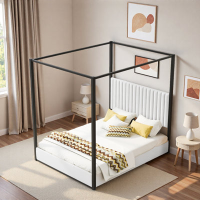 Lit plateforme à baldaquin avec tête de lit tapissier et structure en métal Upholstery
