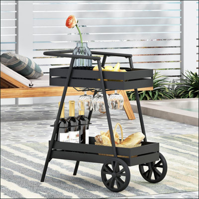 Bar Cart, Modern Industrial Iron with Wine Racks | Mobile | Black | Iron