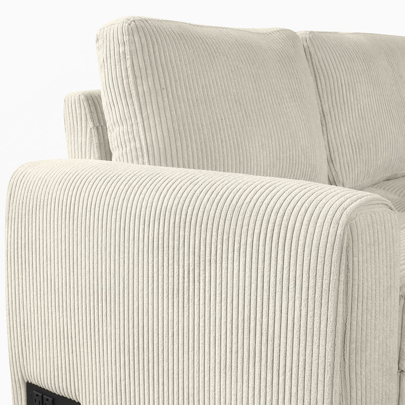 Canapé en velours côtelé avec accoudoirs carrés, Beige
