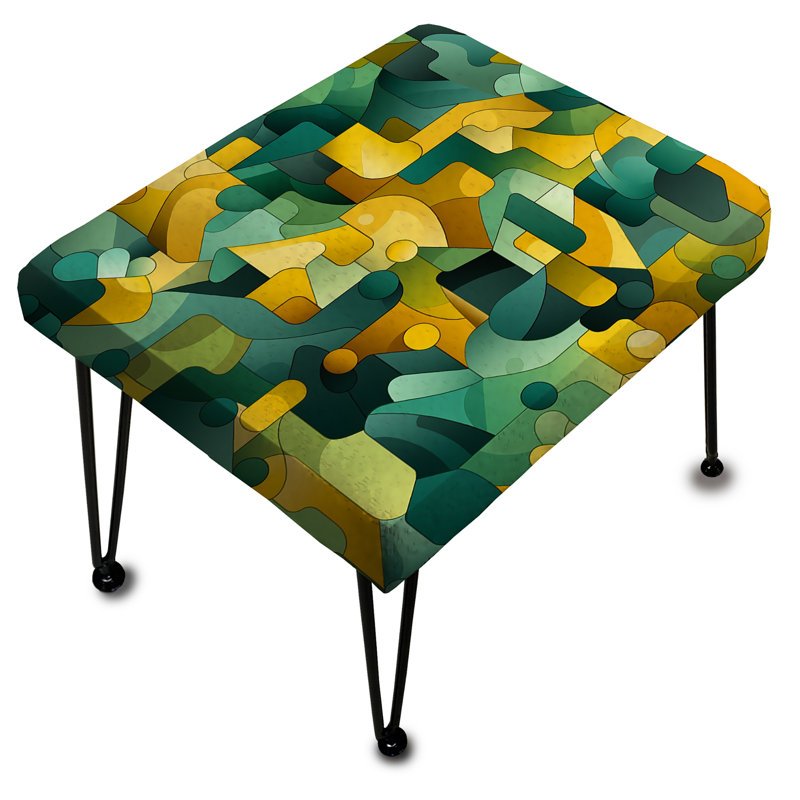 Poupart Green And Yellow Puzzle Play - Geometric Rectangle Ottoman