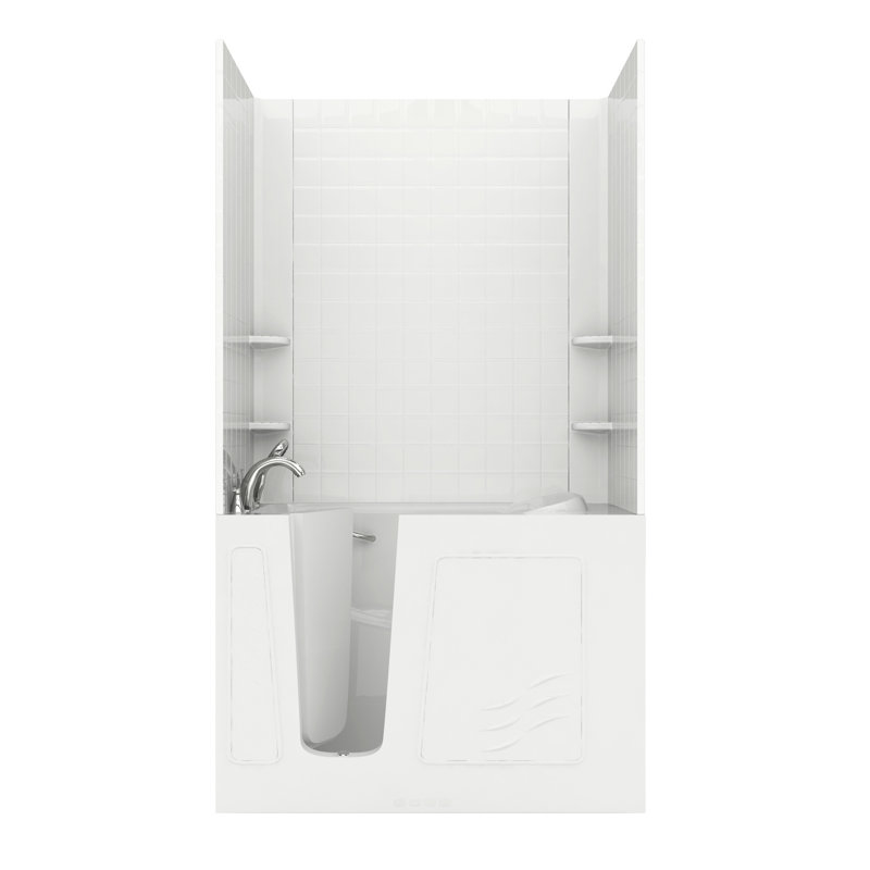 Ashton 52.8'' x 29.5'' Walk-in Whirlpool Fiberglass Bathtub with Faucet, Left, White