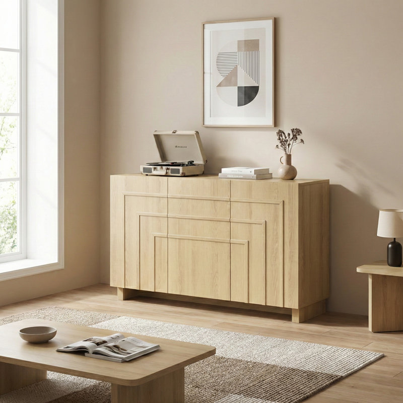 Ann 47" W Sideboard Cabinet with Stepped Panel Doors, Oak