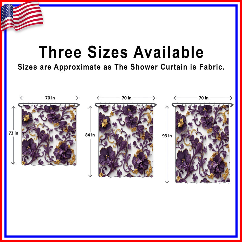 Rideaux de douche mauve à motif floral extra longs, L 70 po x H 84 po
