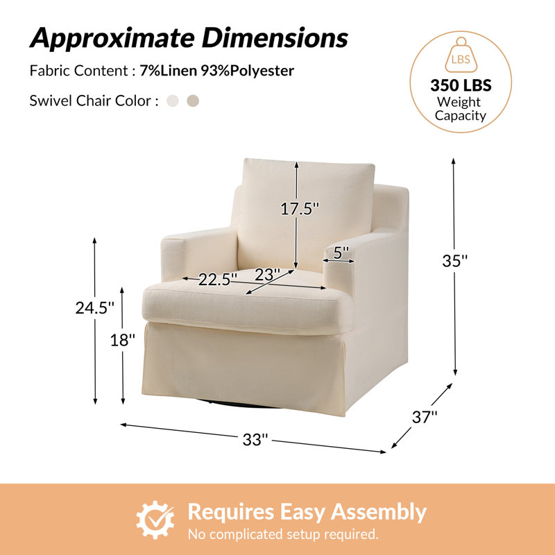 Isadoro 33" Wide Farmhouse Slipcovered Swivel Rocking Armchair with Down Blend Fill, Linen
