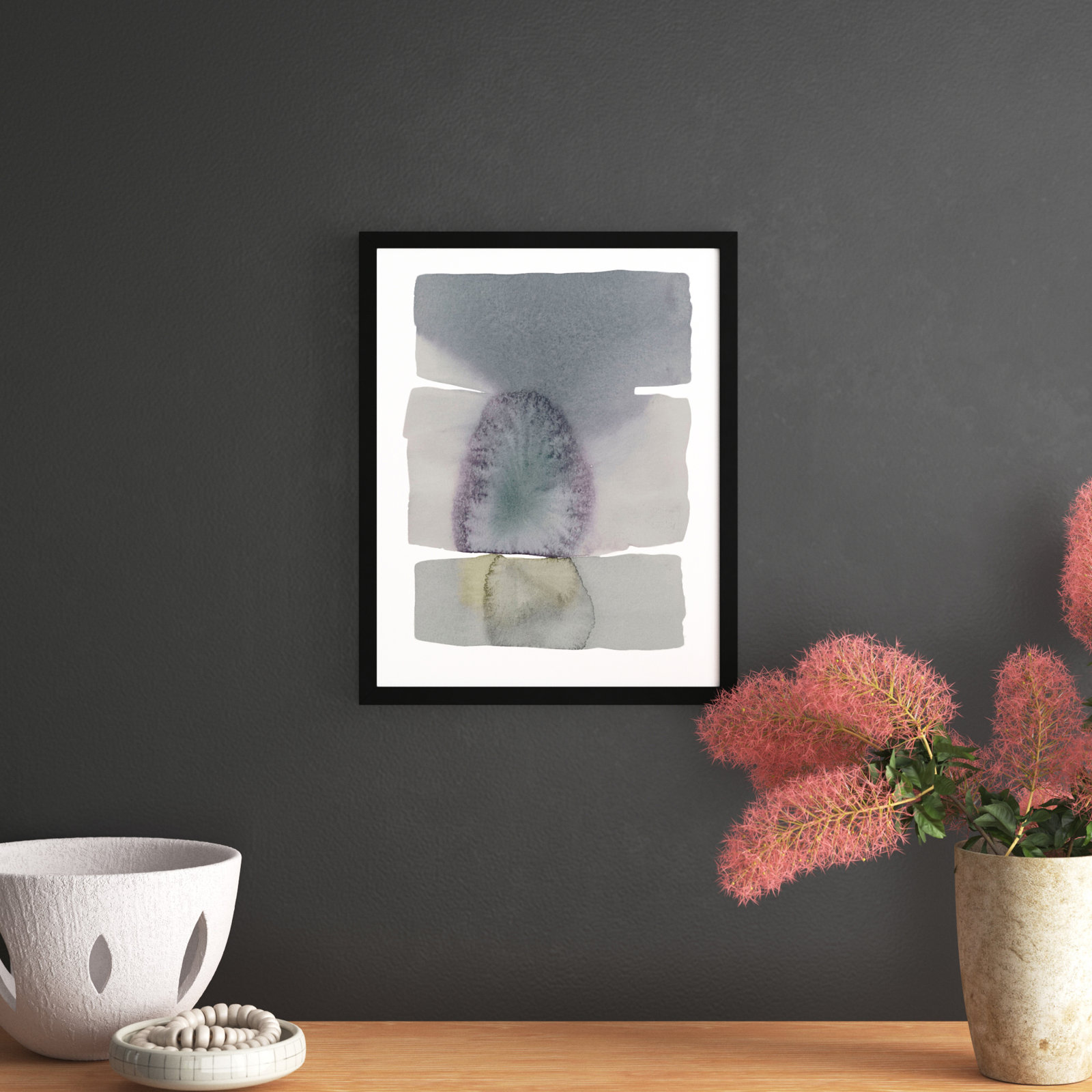 Gray on Gray 5 Print by Jacques Pilon, 20" H x 16" W, Black Framed