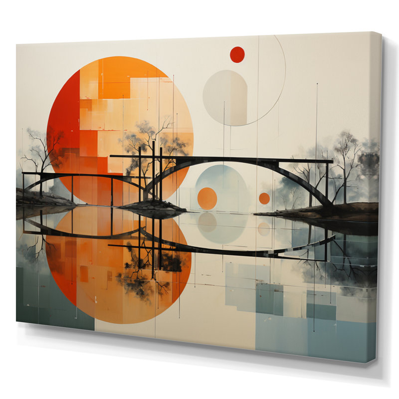 Orange Bridge of Dots II - reproduction imprimée, H 24 po x l 32 po x P 1 po, Toile tendue