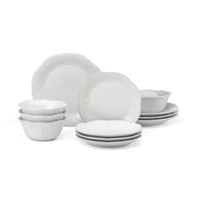 French Perle White 12-Piece Dinnerware Set