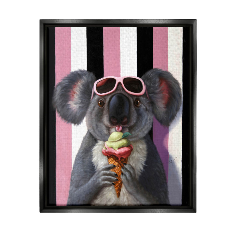 " Happy Koala Ice Cream Stripes " by Lucia Heffernan, Jet Black Floater Frame, 31" H x 25" W x 1.7" D