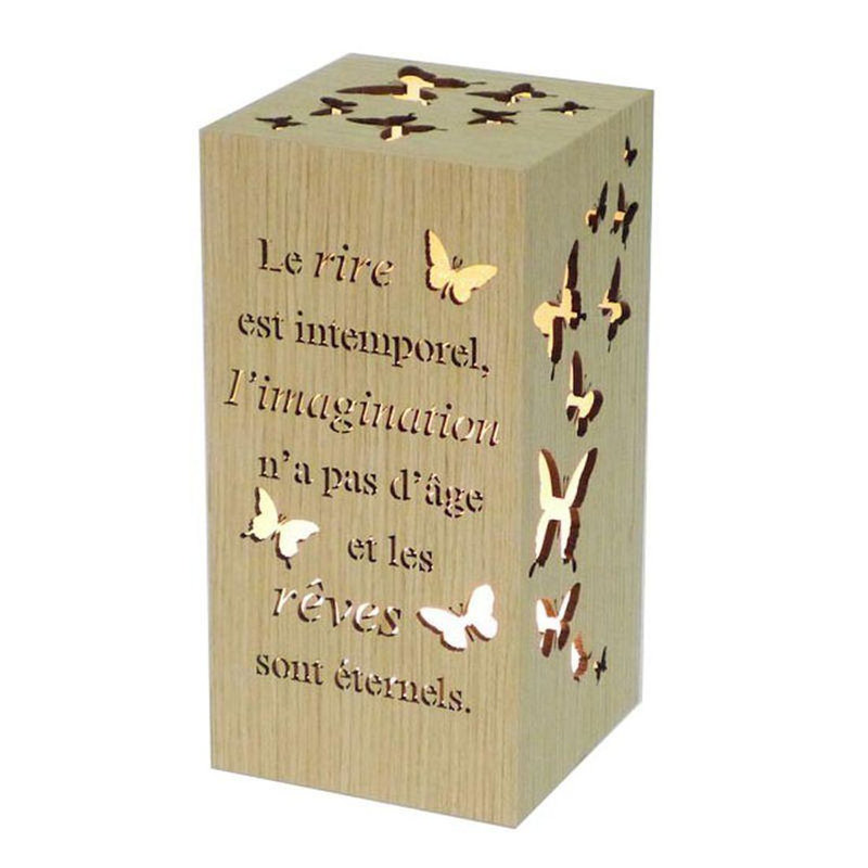 8" Wood Veneer LED "La Rire Est Intemporel, L'imagination N'a Pas D'age Et Les Reves Sont Eternels" Night Light