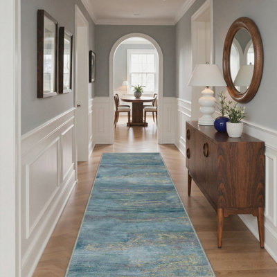 Lucchesi Striation Abstract Machine Washable Grey / Blue Indoor Area Rug with Non-Slip Backing