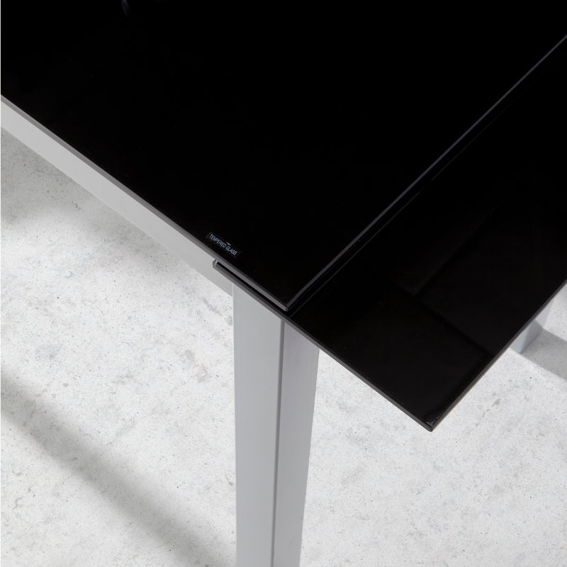 Grafals Extendable Glass Top Metal Base Dining Table, Black