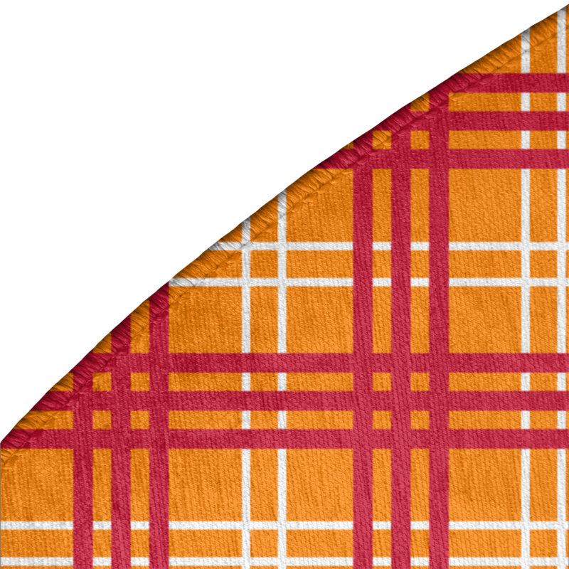 Tapis à carreaux orange, Rond 5 pi