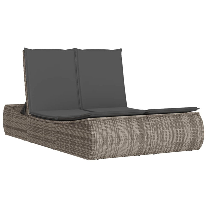 Chaise longue double avec coussins en rotin de polyester, Gris, Gris