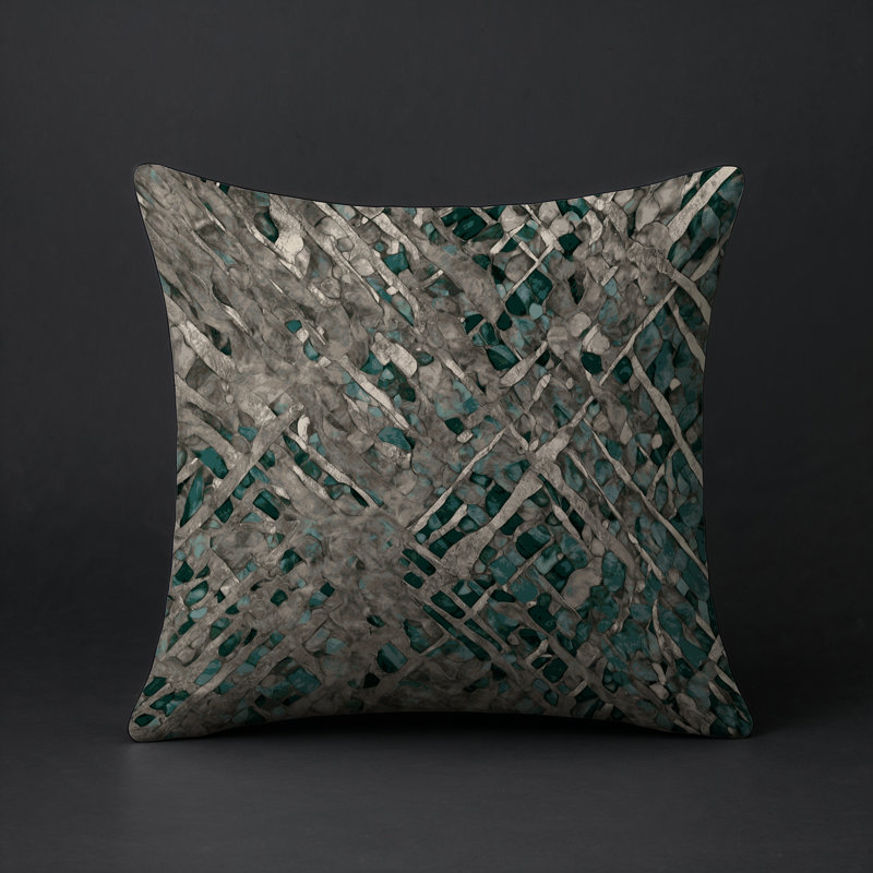 Coussin décoratif intérieur et extérieur Modern, Vert / ivoire / gris / taupe abstrait, Carré 16 po