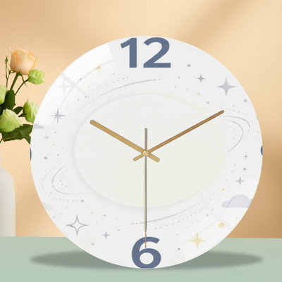 Horloge murale silencieuse en verre trempé de 30 cm, « Horloge étoiles et nuages », sans tic-tac, fonctionne avec des piles AA (non incluses), décoration artistique pour la maison