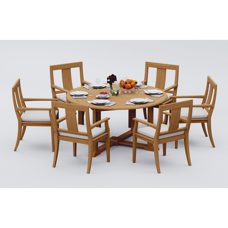 9 Pcs Grade-A Teak Wood Dining Set: 60" Round Table And 8 Osborne Arm Chairs #11OS1208, 6