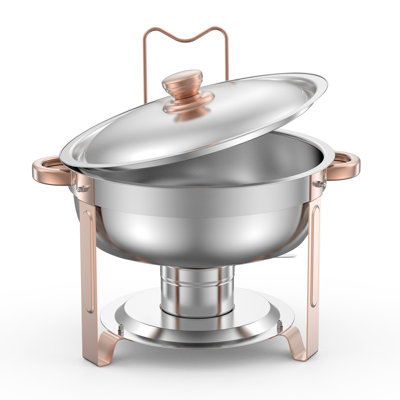 5 Qt 4 Pack Round Chafing Dish Buffet Set Fullsize Pan Stainless Steel Rose Gold