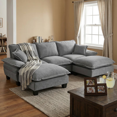 Canapé modulaire modulaire, canapé en U en forme de nuage avec conception de voilier, 2 repose-pieds mobiles et 2 coussins moelleux inclus, chenille confortable pour appartement, gris