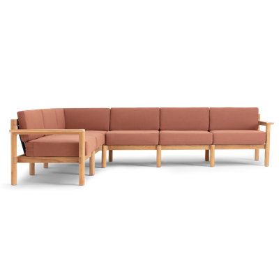 Haven 6-Piece Teak Outdoor Sectional with Sunbrella Cushions and Wooden Armrest in Rust