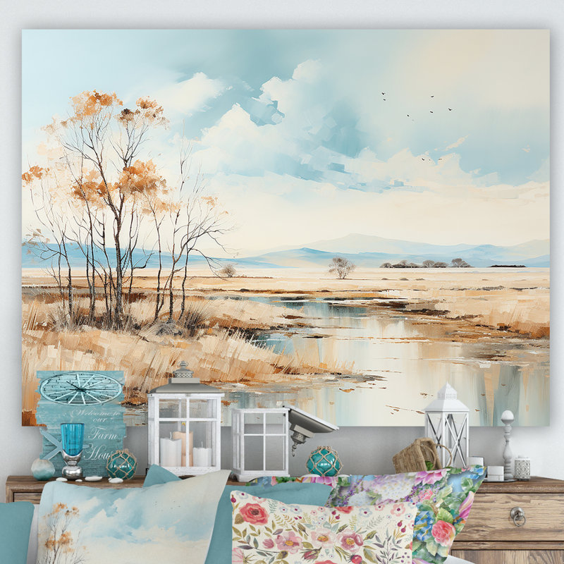 Beige Scerene Meadow Stream Harmony sur toile, Toile tendue, H 16 po x l 32 po x P 1 po