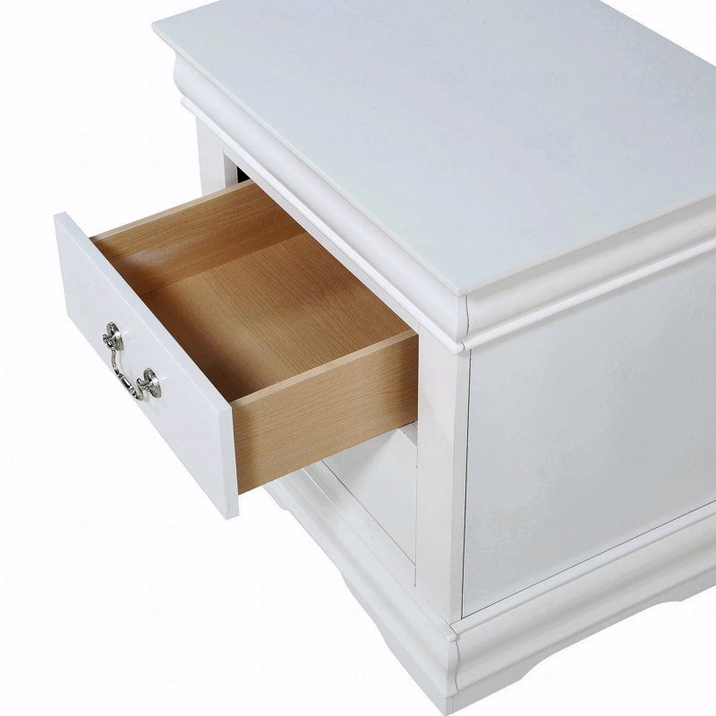 Table de chevet pour chambre à coucher 1 tiroir Louis Philip 1Pc, Blanc