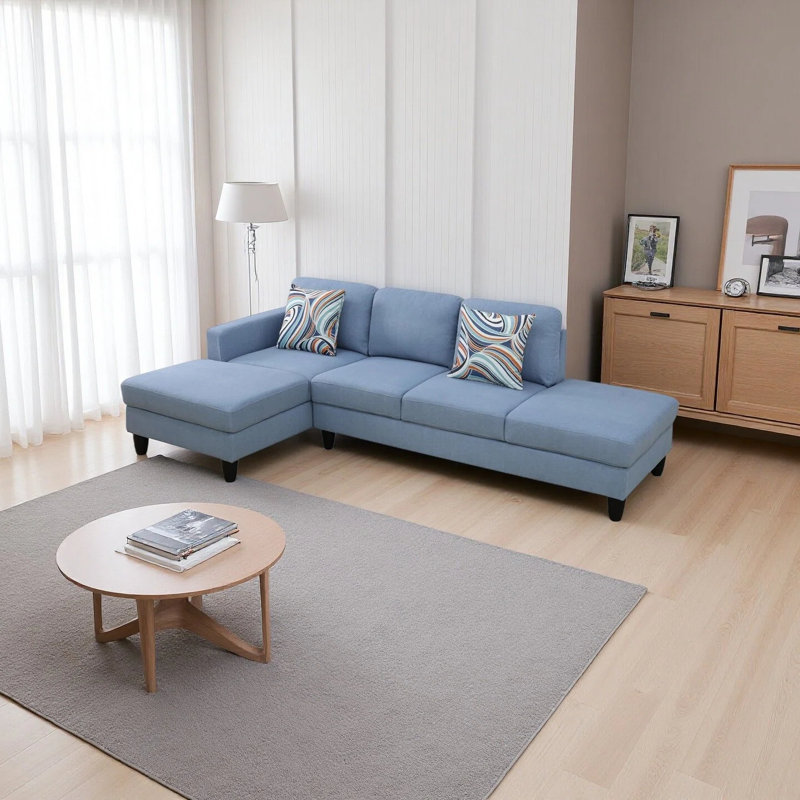2-Piece Calico Sectional Sofa, Grayish Blue Fabric