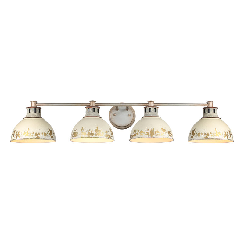 Kinsley 4-Light Vanity Light in Aged Galvanized Steel with Antique Black Iron, Beige