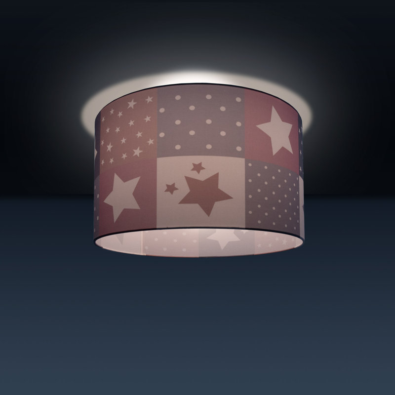 Cauley Fabric Flush Ceiling Light, Pink/Grey, 29.5cm H x 45.5cm W x 45.5cm D