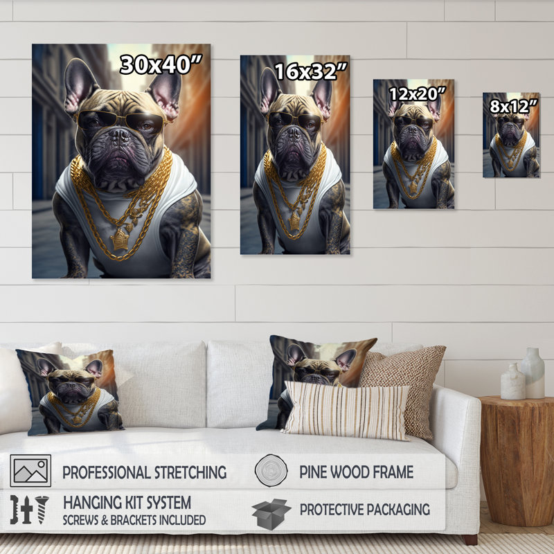 «Frenchie Gangster in NYC V», impression sur toile, H 32 po x l 24 po x P 1 po, Toile tendue