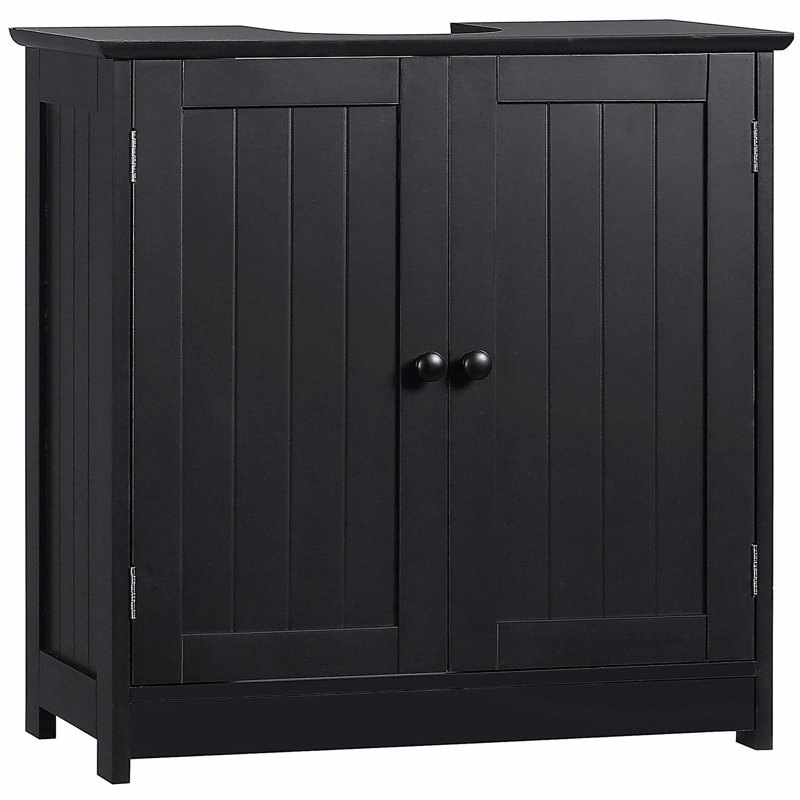 Armoire de salle de bain sous le lavabo avec 2 portes et tablette HOMcom, noir, Noir