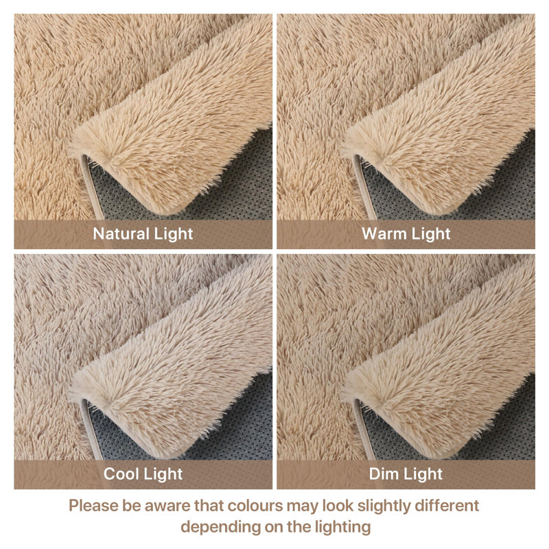 Super Soft Shaggy Area Rug, Rectangle 160 x 230cm, Beige