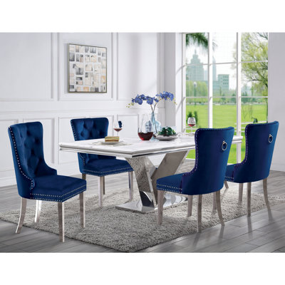 Rummel 78" Width Wingback Stainless Steel 5-Piece Dining Table Set