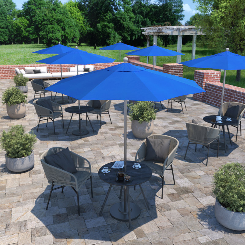 Parasol de marché 90 po Nakeira, Tissu performance bleu royal, Argent anodisé