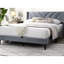 Lit double avec revêtement en velours gris élégant, tête de lit de style moderne, pas de sommier tapissier contemporain avec motif géométrique idéal pour la détente dans la chambre à coucher