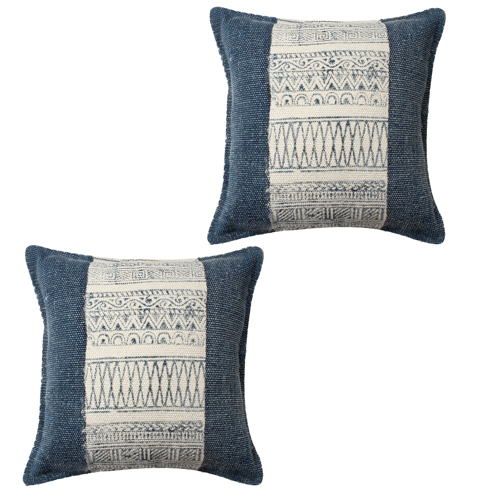 18x18 Square Handwoven Accent Throw Pillow-Polycotton-Set of 2-White-Blue