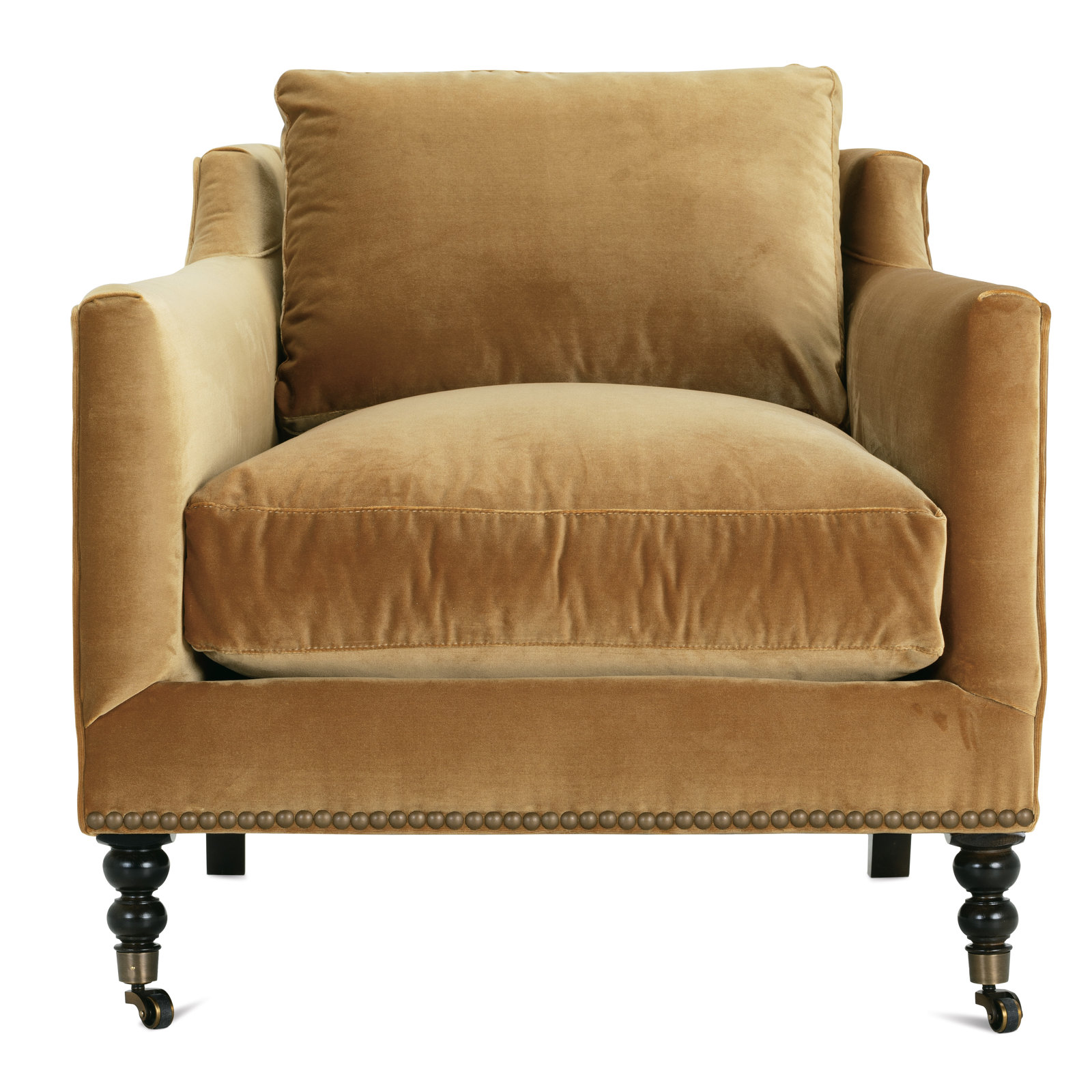 Madeline 33" W Armchair, Dark Brown Wood, Brass Velvet (15026-60)