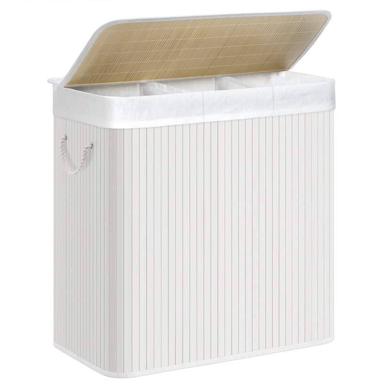 Bamboo Laundry Sorter with Handles, White