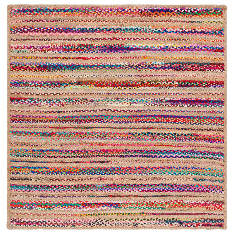 Abhay Hand Woven Jute/Chindi Rug in Natural, Square 6'