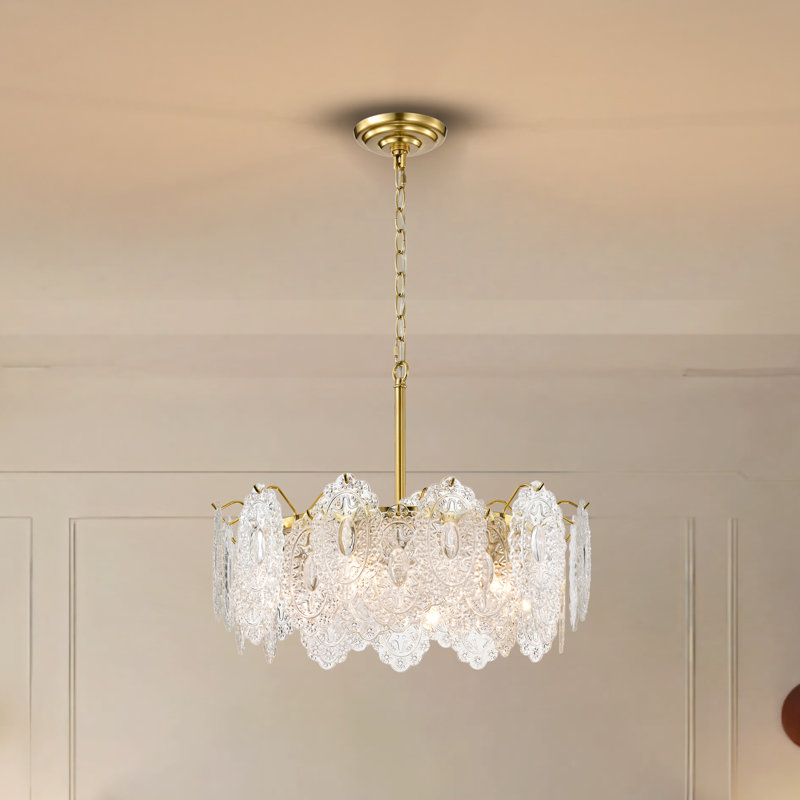 Isamary Brushed Shiny Brass 6-light Tiered Leaf-shaped Glass Chandelier
