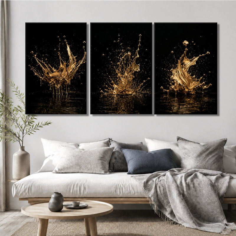 Tableau abstrait en toile tendue, motif d'éclaboussures liquides, en trois panneaux, pour salon, 28 * 40 pouces * 3