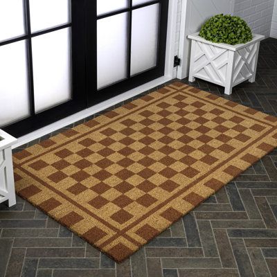 Harper Classic Farmhouse Checkerboard Coir Natural/Red Indoor/Outdoor Doormat