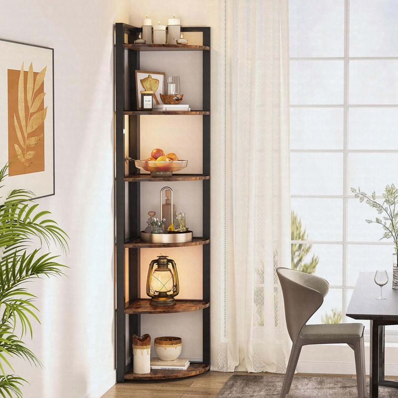 70.87" Tall 6-Tier Rustic Brown Corner Bookshelf, Space-Saving Storage Shelf, Rustic Brown