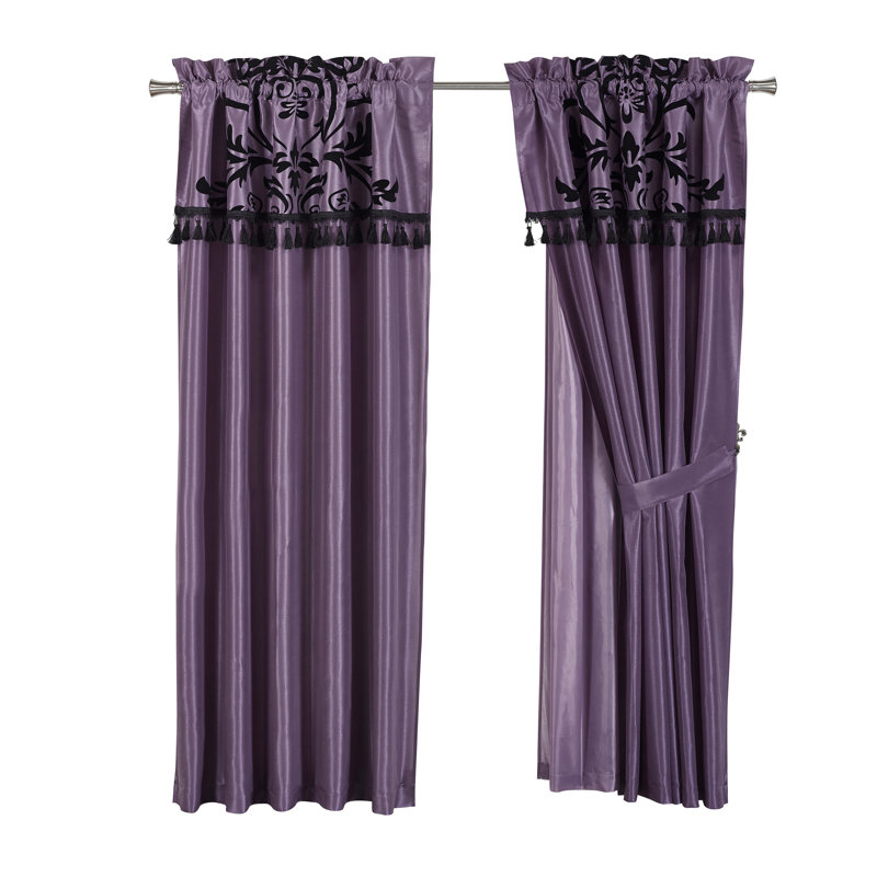 Semi Sheer Curtain Pair, Violet/Black