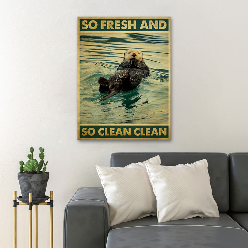 Loutre flottant sur l'eau, art textuel sur toile tendue, H 36 po x l 24 po x P 2 po