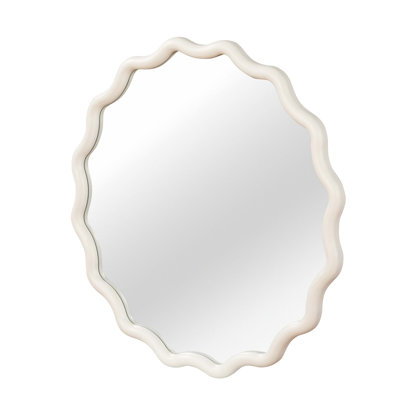 36 inch Wavy Round Solid Wood Frame Decorative Mirror,For Bedroom, Bathroom, Living Room, Entryway